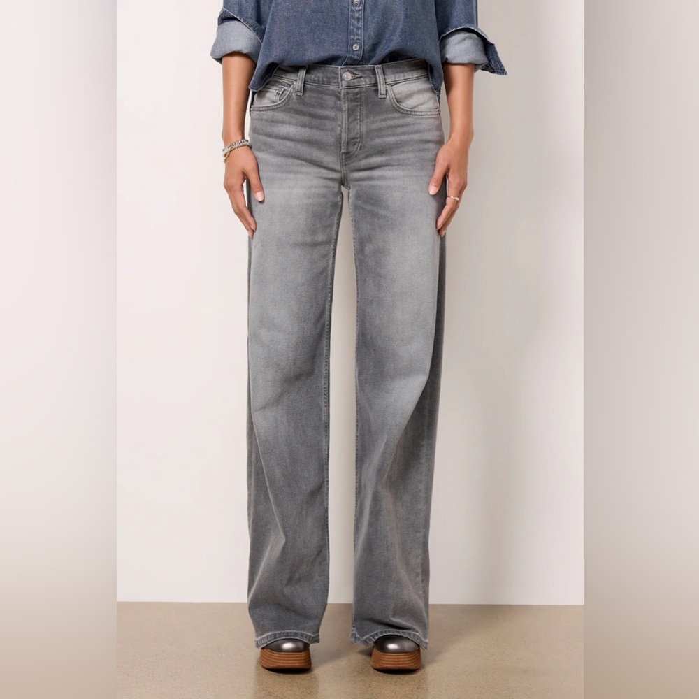 Re/Done Mid Rise Wide Leg Jeans Women Size 27 NWT Denim Pants Button Fly Grey